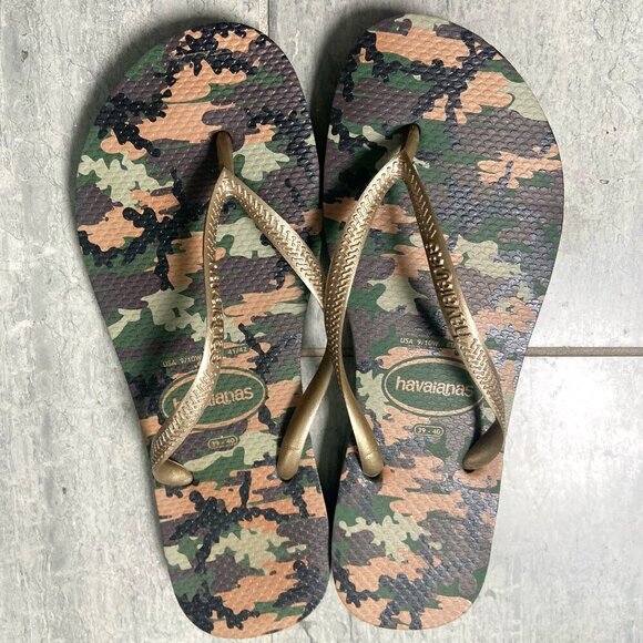 Havaianas Green Camo Flip Flops Sandals Size 9/10W - Picture 1 of 3